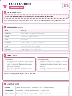 First page of Debate: Fast Fashion, B1 lesson plan