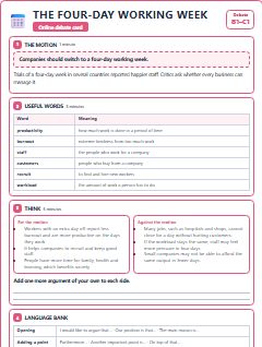 First page of Debate: The Four-Day Working Week, B1 lesson plan