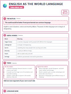 First page of Debate: English as the World Language, B1 lesson plan