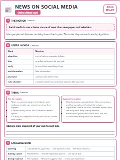 First page of Debate: News on Social Media, B1 lesson plan