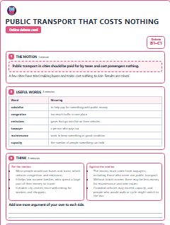 First page of Debate: Public Transport That Costs Nothing, B1 lesson plan