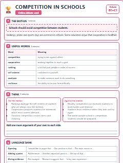 First page of Debate: Competition in Schools, B1 lesson plan