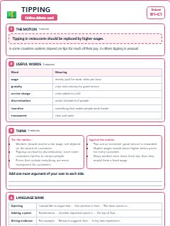 First page of Debate: Tipping, B1 lesson plan