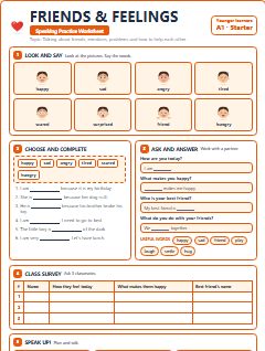 First page of Friends & Feelings, A1 worksheet