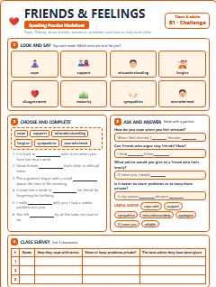 First page of Friends & Feelings, B1 worksheet