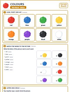 First page of First Words: Colours, Pre-A1 worksheet
