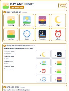 First page of First Words: Day and Night, Pre-A1 worksheet