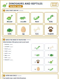 First page of First Words: Dinosaurs and Reptiles, Pre-A1 worksheet