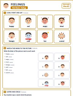 First page of First Words: Feelings, Pre-A1 worksheet