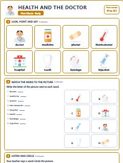 First page of First Words: Health and the Doctor, Pre-A1 worksheet