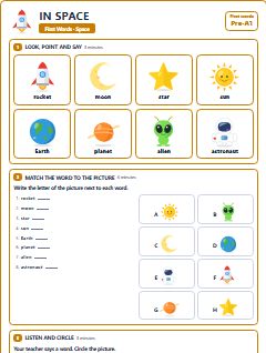 First page of First Words: In Space, Pre-A1 worksheet