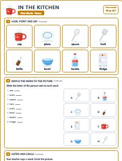 First page of First Words: In the Kitchen, Pre-A1 worksheet