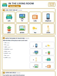 First page of First Words: In the Living Room, Pre-A1 worksheet