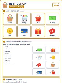 First page of First Words: In the Shop, Pre-A1 worksheet