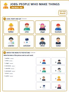 First page of First Words: Jobs: People Who Make Things, Pre-A1 worksheet