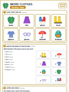 First page of First Words: More Clothes, Pre-A1 worksheet
