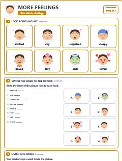 First page of First Words: More Feelings, Pre-A1 worksheet