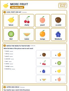 First page of First Words: More Fruit, Pre-A1 worksheet