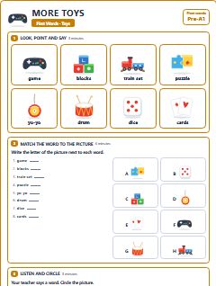 First page of First Words: More Toys, Pre-A1 worksheet