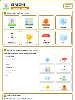 First page of First Words: Seasons, Pre-A1 worksheet