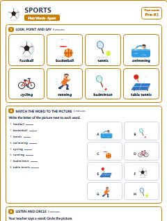First page of First Words: Sports, Pre-A1 worksheet