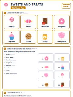 First page of First Words: Sweets and Treats, Pre-A1 worksheet