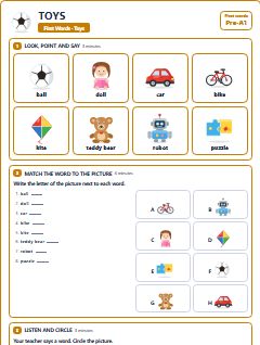 First page of First Words: Toys, Pre-A1 worksheet