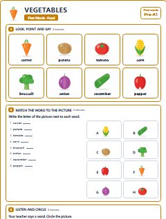 First page of First Words: Vegetables, Pre-A1 worksheet