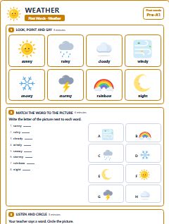 First page of First Words: Weather, Pre-A1 worksheet