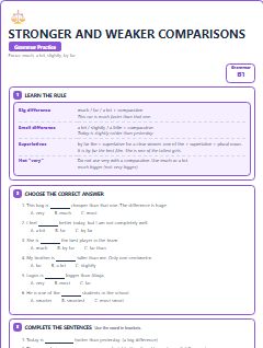 First page of Stronger and Weaker Comparisons, B1 grammar pack