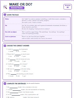 First page of Make or Do?, B1 grammar pack