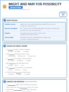 First page of Might and May for Possibility, A2 grammar pack