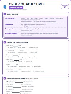 First page of Order of Adjectives, B1 grammar pack