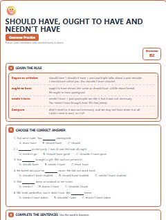 First page of Should Have, Ought to Have and Needn’t Have, B2 grammar pack