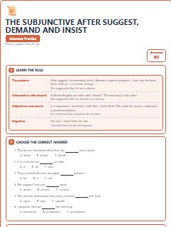 First page of The Subjunctive After Suggest, Demand and Insist, B2 grammar pack