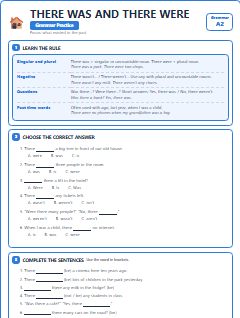 First page of There Was and There Were, A2 grammar pack