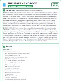 First page of GT Reading Section 2: The Staff Handbook, B1 exam practice