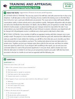 First page of GT Reading Section 2: Training and Appraisal, B1 exam practice