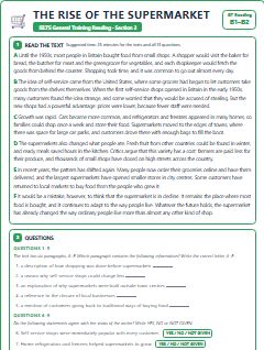 First page of GT Reading Section 3: The Rise of the Supermarket, B1 exam practice