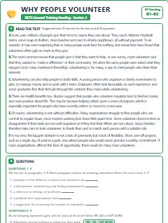 First page of GT Reading Section 3: Why People Volunteer, B1 exam practice