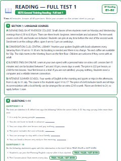 First page of GT Reading Full Test 1, B1 exam practice