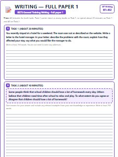 First page of GT Writing Full Test 1, B1 exam practice