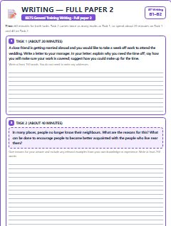 First page of GT Writing Full Test 2, B1 exam practice