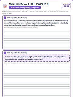 First page of GT Writing Full Test 4, B1 exam practice
