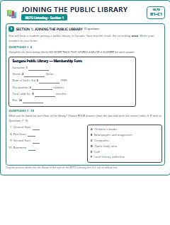 First page of IELTS Listening Section 1: Joining the Public Library, B1 exam practice