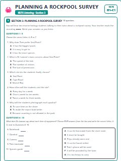First page of IELTS Listening Section 3: Planning a Rockpool Survey, B1 exam practice