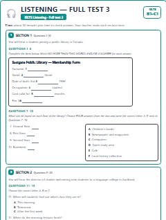 First page of IELTS Listening Full Test 3, B1 exam practice