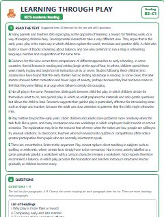 First page of Learning Through Play, B2 exam practice