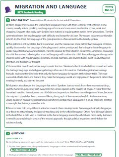 First page of Migration and Language, B2 exam practice