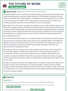 First page of The Future of Work, B2 exam practice